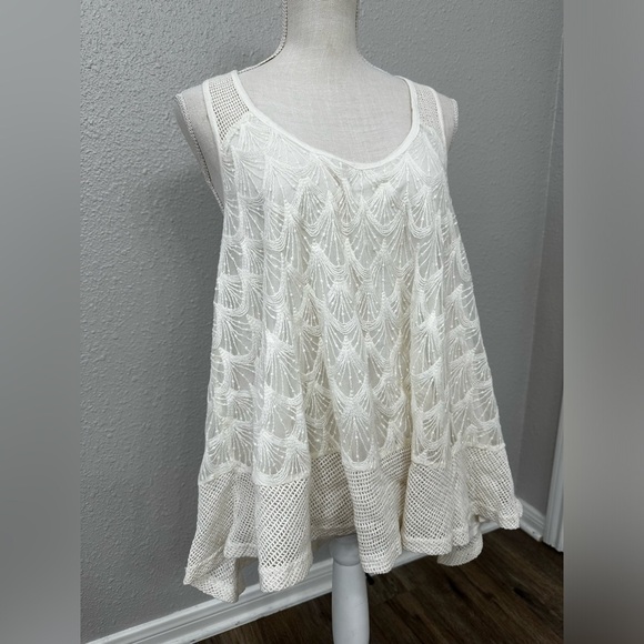 Anthropologie Heartloom Tunic Tank Women’s Medium Racerback Mesh Lace Ivory NEW - Picture 3 of 8